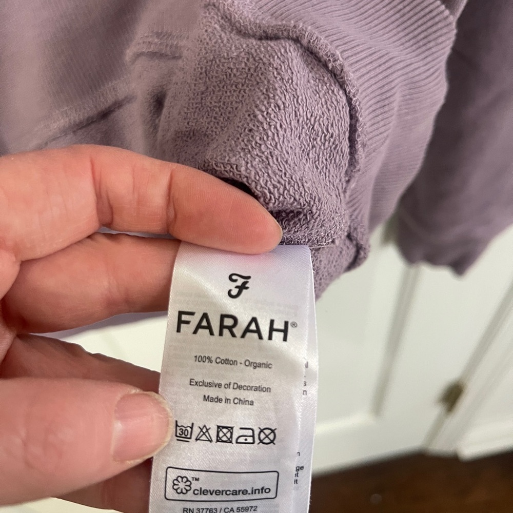 Farah – Jim Half Zip Sweatshirt Size Medium Lilac Purple Organic Cotton - Picture 5 of 8